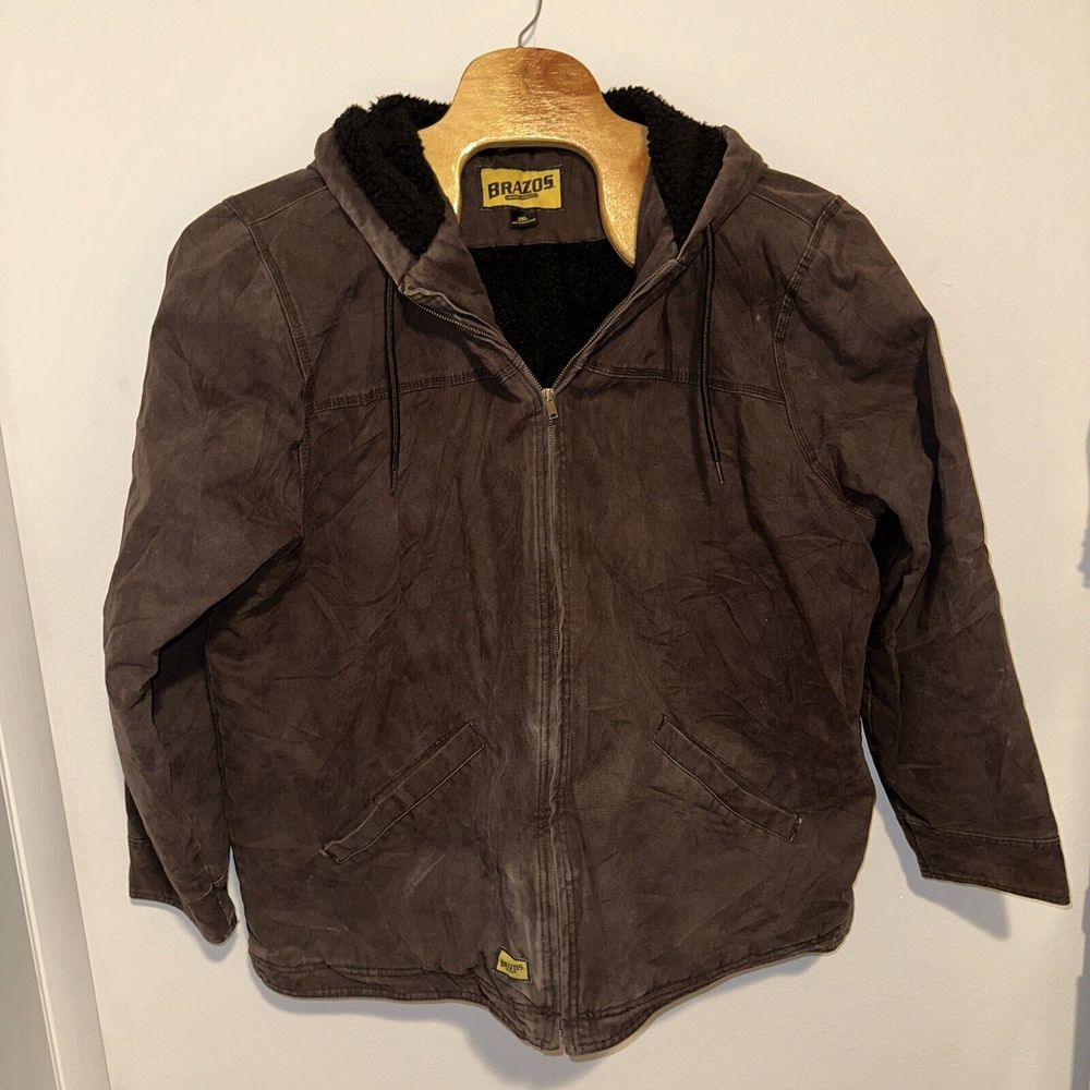 Brazos Work Force Series Jacket Men's Size 2XL Brown Heavy Hooded Full Zip